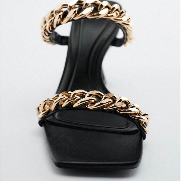 Zara black leather mules with chain detail Size 7 and 9 - Picture 2 of 13